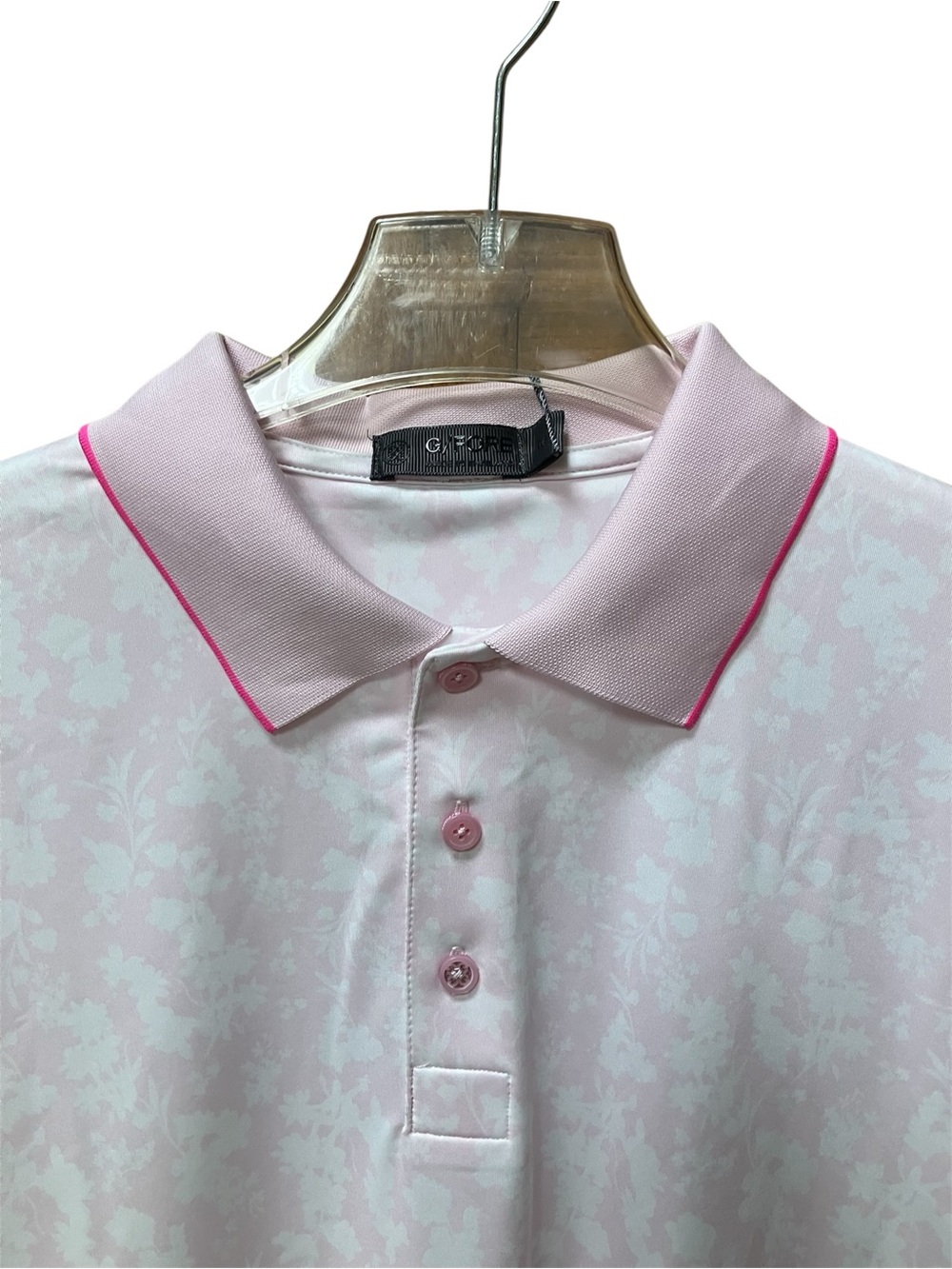 G/FORE Pink Men's Polo with Subtle Floral Jacquard